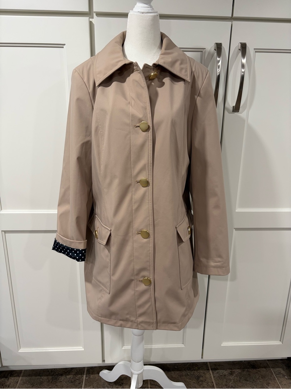 Dennis Basso Khaki/Tan Water-Resistant Safari Trench Coat Jacket